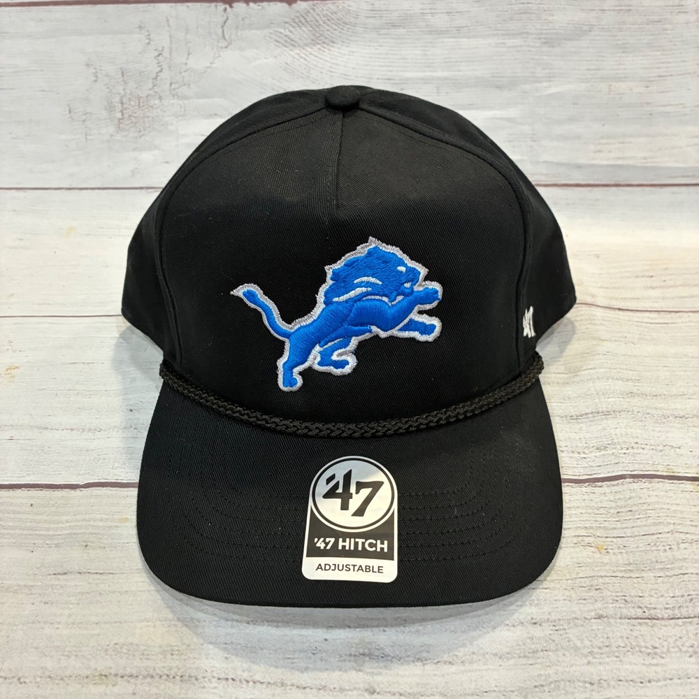 '47 Detroit Lions Hitch Rope Snapback Hat Mens OSFA Black NFL NWOT Cap